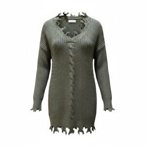 Full Circle Threads Distressed Olive Green Long Sleeve Sweater Dress‎ Size M